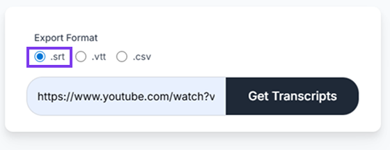 Step 2: Select SRT export format